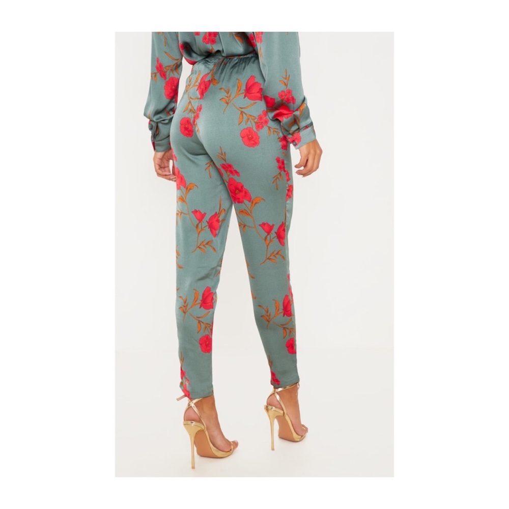 2-piece Green Floral Oversized Shirt/Cigarette Pants - Picture 4 of 4